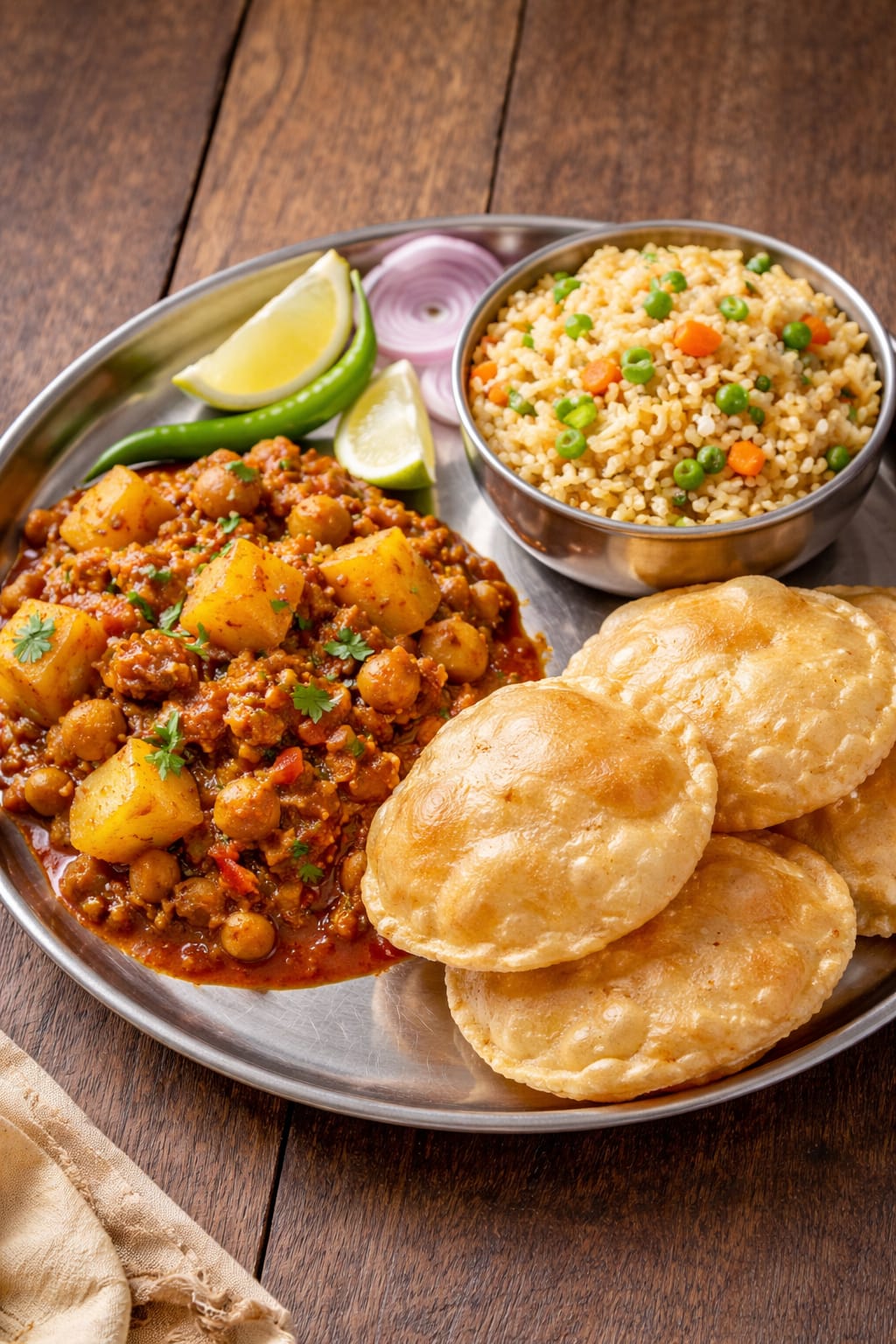 Aalu soyabeen | Puri | Fried rice |